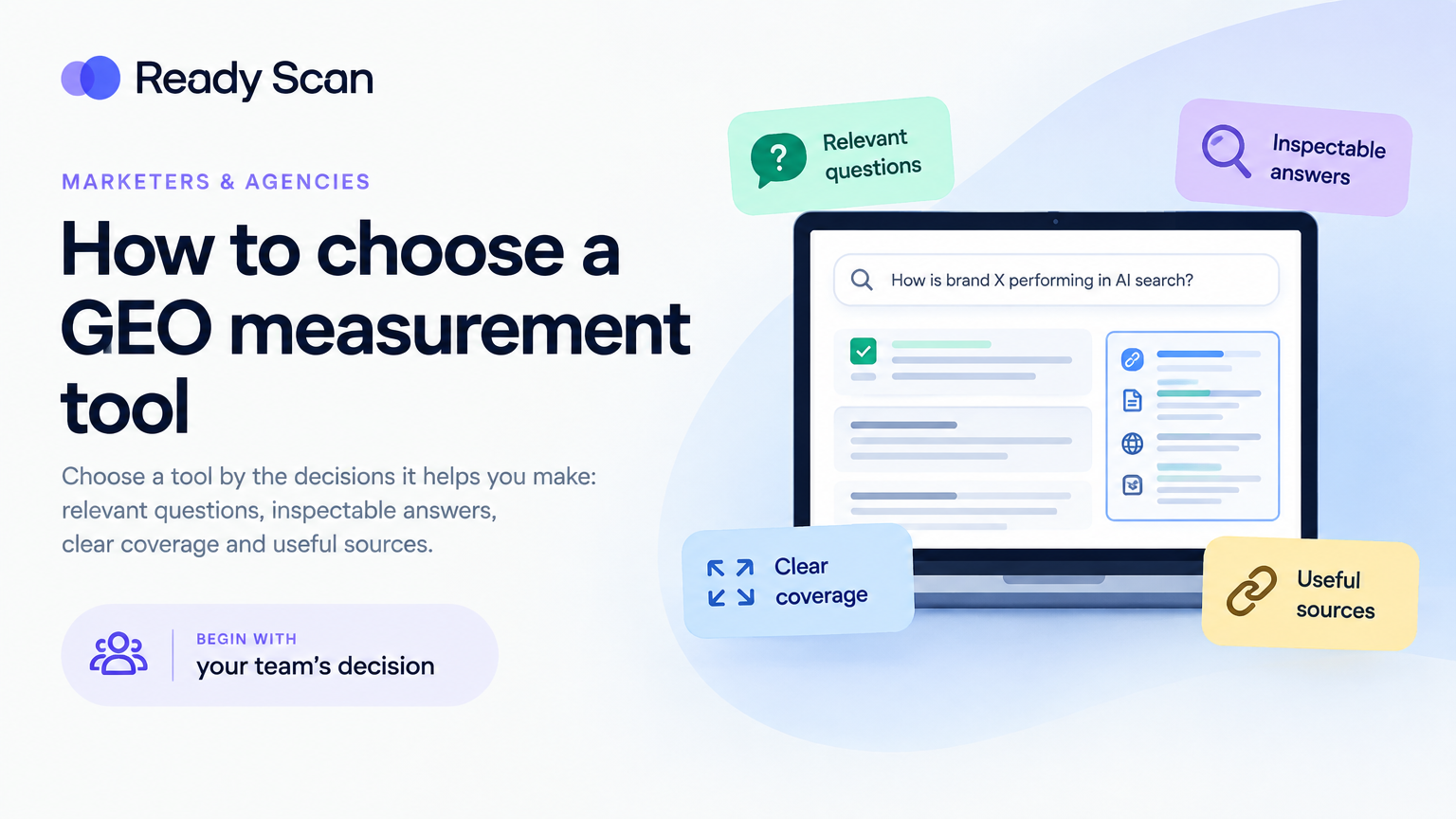 Conceptual illustration for How to choose a GEO measurement tool: Begin with your team’s decision.